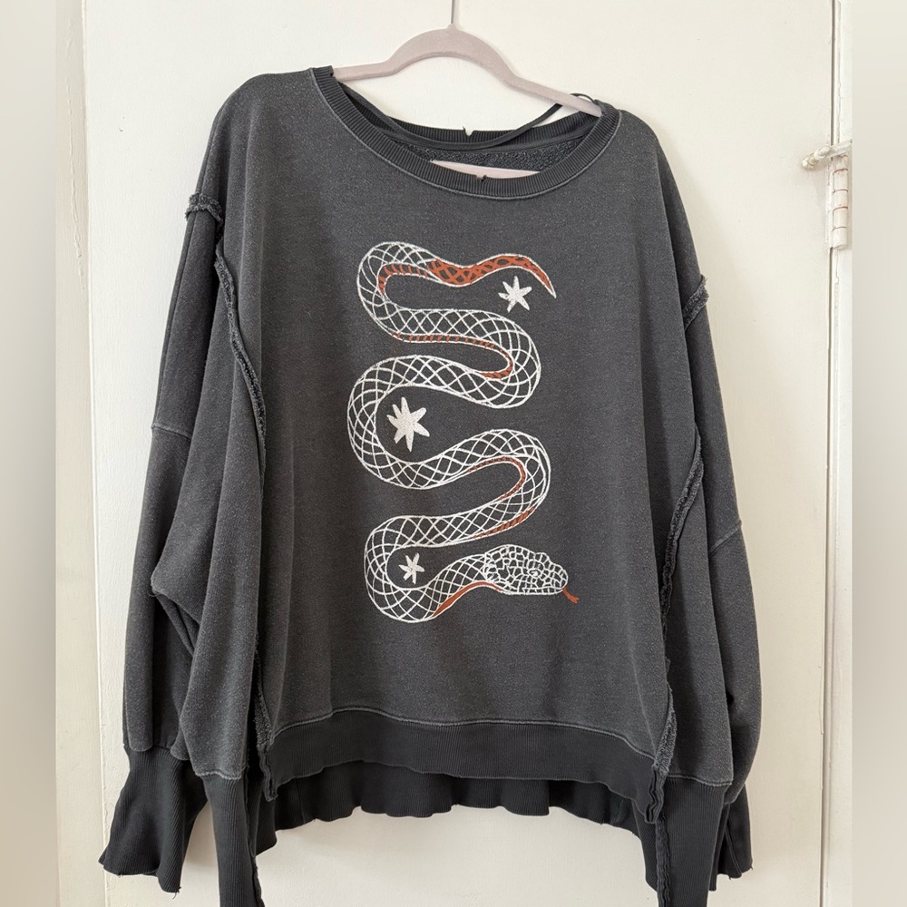 Free People Charcoal Sweater with Snake Design